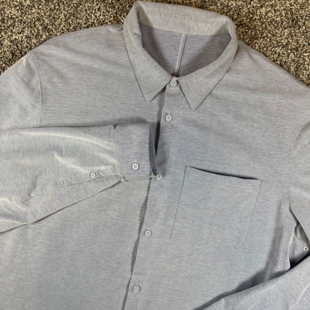Lululemon Button Down Shirt Mens XL Lavender Oxford Tech Knit Zip Pocket